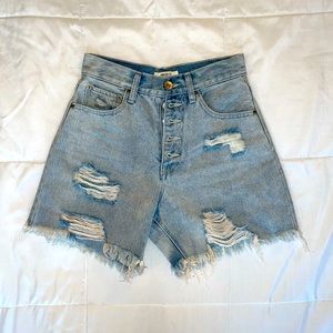 High Waisted Button Fly Distressed Jean Shorts